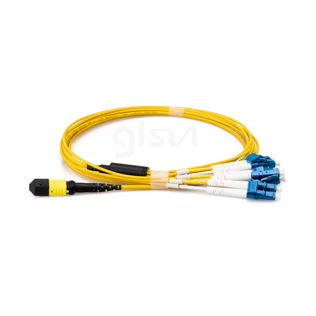 1m Fiber Optic Elite Breakout Cable MTP® Female to 4 LC UPC OS2 9/125 Single Mode Duplex 8 Fibers Type B Plenum, Yellow